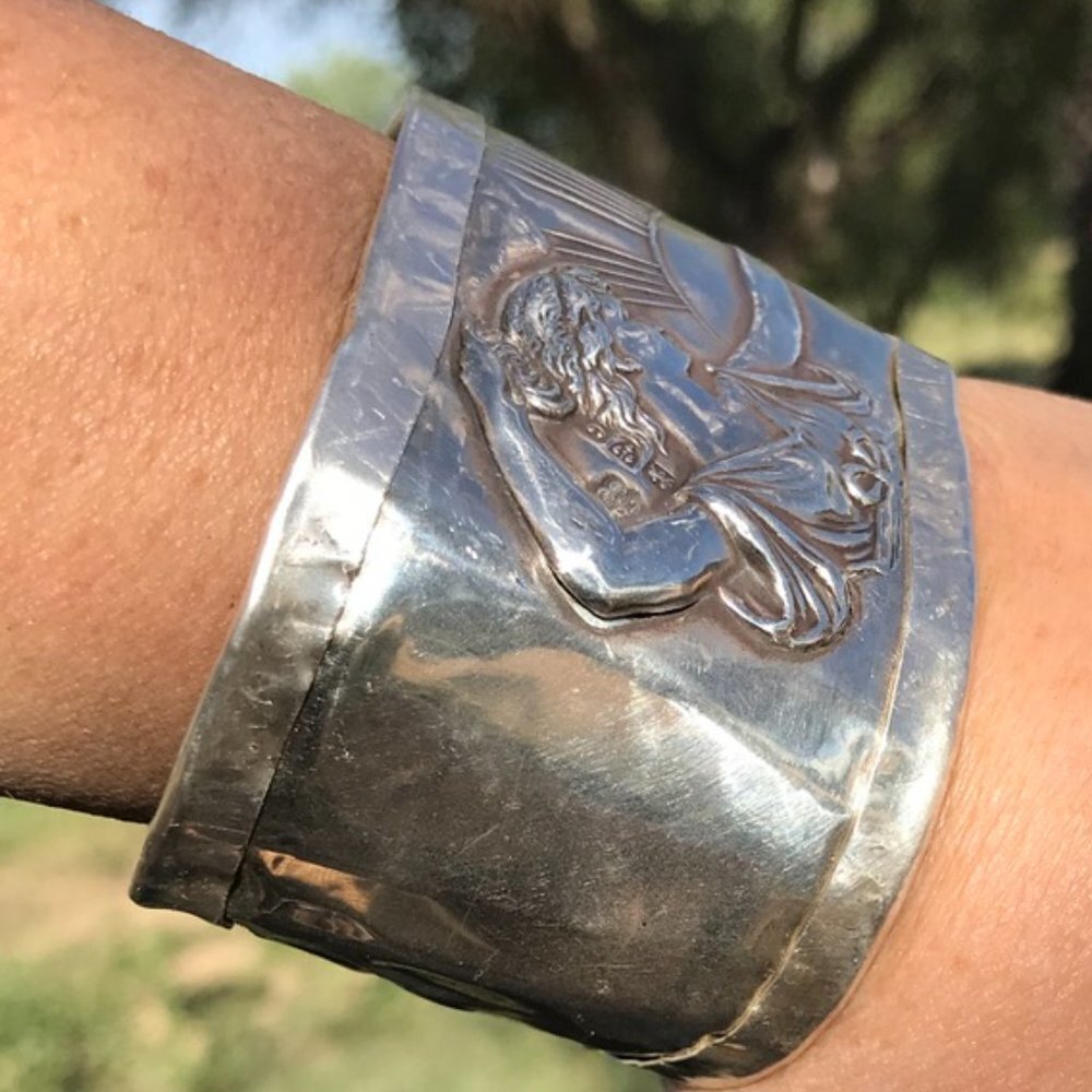 Athena Goddess Columbia Antique Solid Sterling Silver 925 Cuff Bracelet Museum - Picture 4 of 9